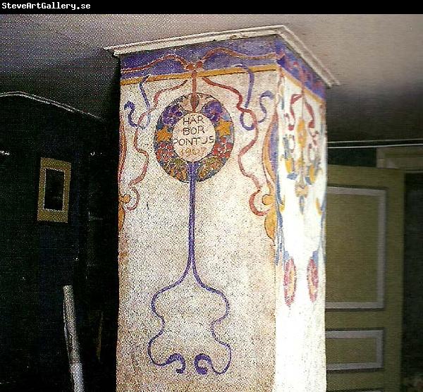 Carl Larsson dekorativ utsmyckning pa skorstensstock pa spadarvet